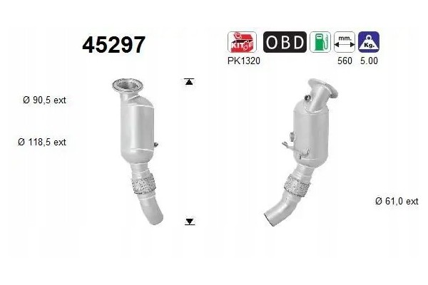 CATALYTIC CONVERTER 45297 AS BMW 2 3 4 F22 F87 F30 F80 Part manufacturer AS