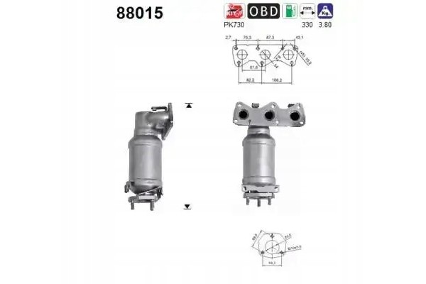 CATALYTIC CONVERTER 88015 AS SKODA VW FABIA