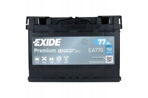 Battery Exide Premium 77Ah 760A EA770 right plus Catalog number of the part EA770
