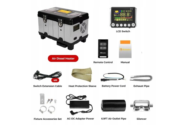 Calefactor estacionario Sunster 8kW 12/24V/230V con Bluetooth y ventil