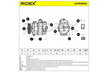 Air conditioning compressor RIDEX 447K0004 VCS14 for VW Golf Sportsvan AM1 AN1 EAN GTIN 4059191241897