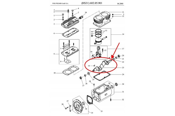 Compressor crankshaft HS 21 4 HS 31 and HS 31 1 Original FOS Polmo odz Catalog number of the part 602 02 016 02 2
