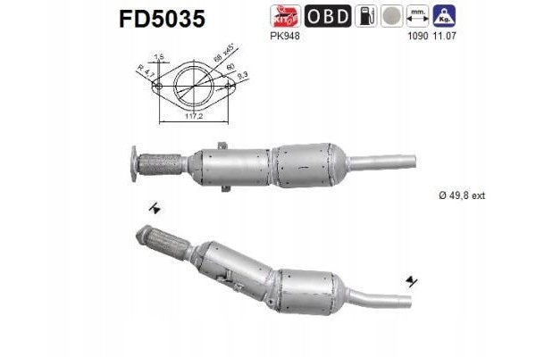 AS PARTICULATE FILTER DPF CARAT RENAULT 1 5DCI ECO2 K9K 08 EURO 4 Packaging status original