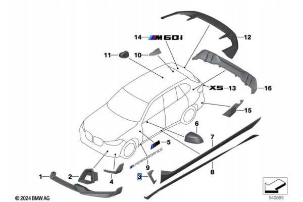 Original mudguard cover left carbon Performance BMW X5 G05 LCI Part manufacturer BMW OE