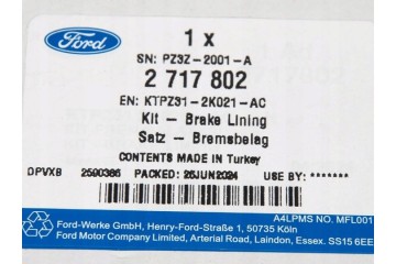 ORIGINAL BRAKE PADS FRONT FORD TRANSIT CUSTOM 2023 NEW ORIGINAL Installation side front