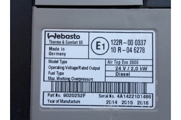 WEBASTO AIR TOP EVO 2000 RENAULT T RANGE Product weight with unit packaging 2 kg