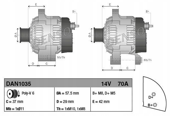 Alternator Denso DAN1035 Car type passenger cars