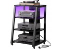 4 TIER HIFI BOOKCASE WITH WHEELS LED AND POWER SUPPLY RUSTIC BRONZE