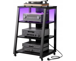 4 TIER HIFI BOOKCASE WITH WHEELS LED AND POWER SUPPLY RUSTIC BRONZE