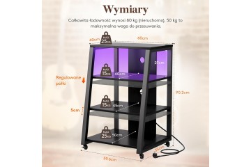 Estantería HiFi de 4 Niveles con Ruedas, LED y Alimentación, Marrón