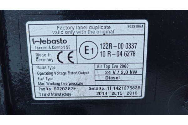 Calefactor Original Completo Webasto Air Top Evo 2000 para Renault Gam