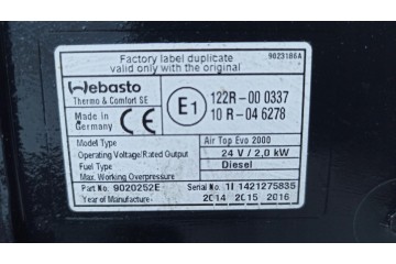 Calefactor Original Completo Webasto Air Top Evo 2000 para Renault Gam