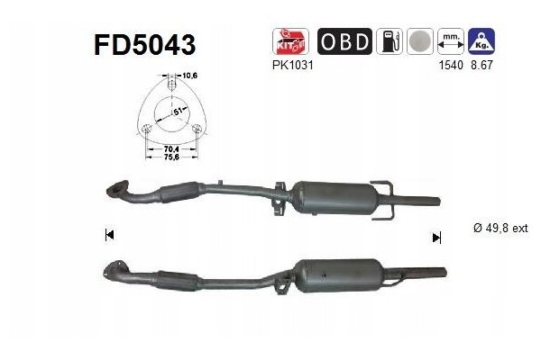 FILTER OF STEEL PARTICLES DPF CAT OPEL ASTRA H 1 7CDTI 04 EURO 4 ASCFD5043