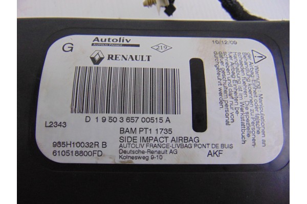 985H10032R  AIRBAG LATERAL IZQUIERDO RENAULT SCENIC III (JZ) Dynamique 2010 985H10032R 206165 RENAULT - 1