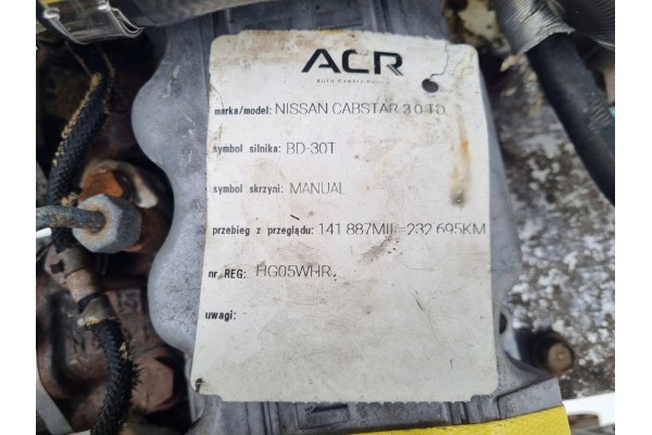 Motor Nissan Cabstar 3.0 TD 105HP con Documentación 232695 km BD30T B