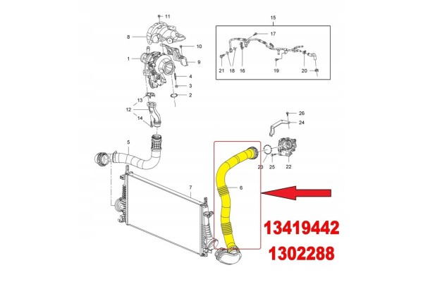 TURBO CABLE GM OPEL INSIGNIA 13419442 1302288 Catalog number of the part 13419442 1302288 PRZEWOD