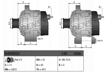Alternator DENSO DAN3023 Car type passenger cars