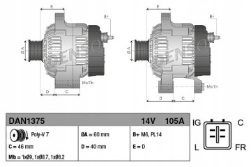 Alternator DENSO DAN1375 Catalog number of the part DAN1375