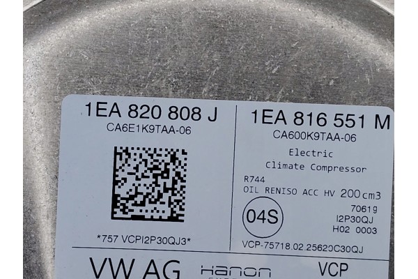 VW ID BUZZ GTX 250KW AIR CONDITIONING COMPRESSOR 1EA820808J MILEAGE 5 KM Quality of parts according to GVO O original with manuf