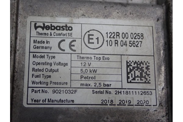 WEBASTO PARKING HEATER ORIGINAL ALFA ROMEO STELVIO 2 0 TURBO 18R Version European