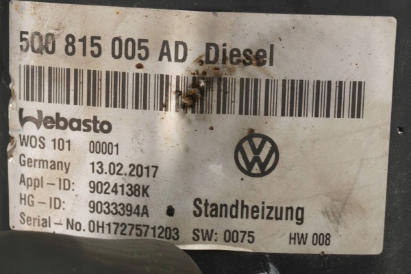 PARKING HEATER WEBASTO VW SKODA SEAT AUDI 5Q0815005AD 9033394A Catalog number of the original 9033394A