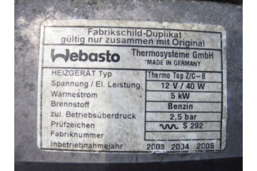 Calefactor Webasto VW Phaeton 6.0 W12 3D0815005L