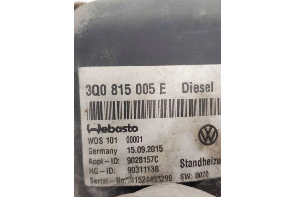 Webasto VW PASSAT ALLTRACK B8 3G5 9031113B 1 97L diesel 110kW 2016 Catalog number of substitutes 9028157C 3Q0815005E