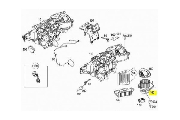 Interior heater blower motor Mercedes Benz SLK R171 A1718350104 RHD Catalog number of the original 1718350104