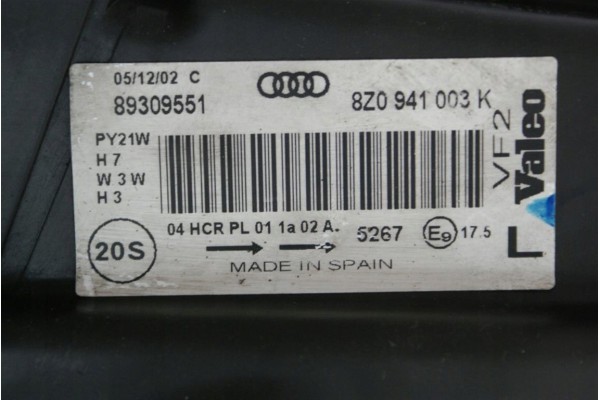 VALEO REFLECTOR AUDI A2 02 00 08 05 LE Installation side left