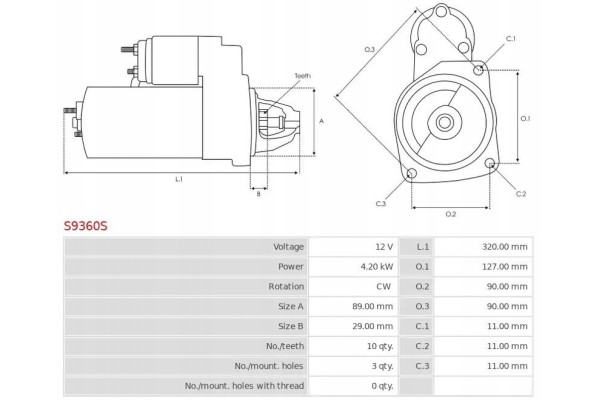 NEW MASSEY FERGUSON STARTER 3050 3060 3065 1114 12V 4 2 KW 10 TEETH Catalog number of the original CASE IH 234987A1 LANDINI 3542