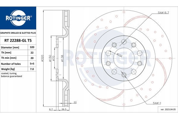 DISCS ROTINGER ALFA ROMEO GILULIA REAR 320mm Number of discs offered 2