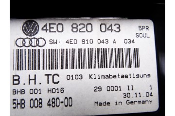 4E0820043  MANDO CLIMATIZADOR AUDI A8 (4E) 3.0 TDI Quattro 2005 4E0820043 211543 AUDI - 2