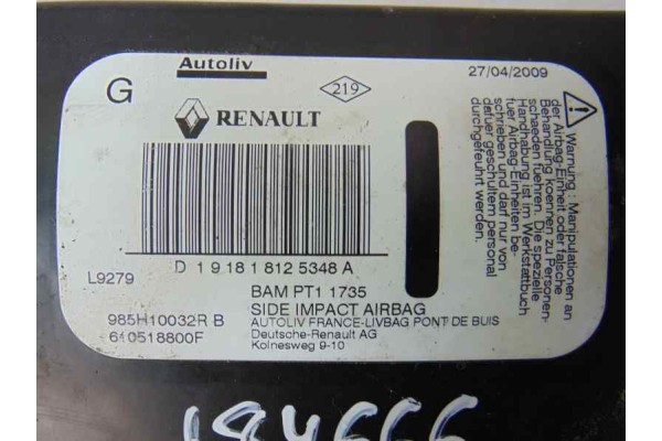 985H10032R  AIRBAG LATERAL IZQUIERDO RENAULT MEGANE III COUPE Dynamique 2009 985H10032R 184666 RENAULT - 2
