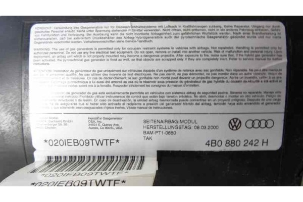 Airbag lateral derecho, Audi A6 Avant (4B5) 2.7 T Quattro 2001, 4B0880242H