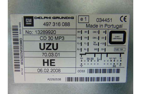 13289920 SISTEMA AUDIO / RADIO CD OPEL CORSA D