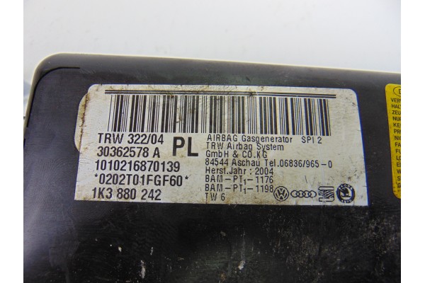 Airbag lateral derecho, Volkswagen Golf V (1K1)(10.2003) Highline 2005, 1K3880242