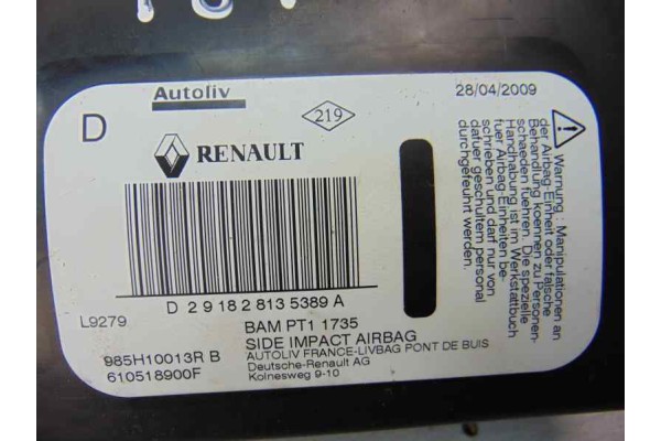 Airbag lateral derecho, Renault Megane Iii Coupe Dynamique 2009, 985H10013R