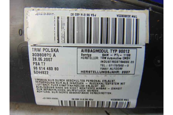 Airbag lateral izquierdo, Peugeot 308 Sport 2007, 9661448380