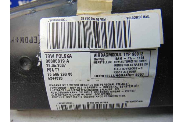 Airbag lateral derecho, Peugeot 308 Sport 2007, 9656529380