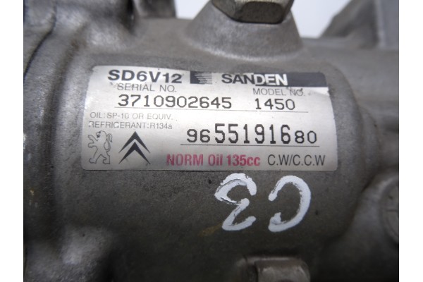 Compresor aire acondicionado, Citroen C3 1.1 Collection 2006, 9655191680