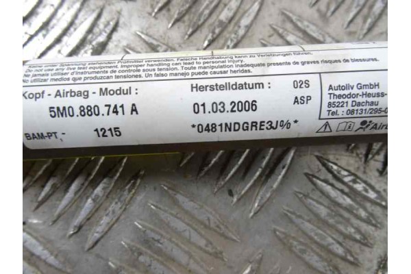 Airbag cortina delantero izquierdo, Volkswagen Golf Plus V (5M1) Highline 2006, 5M0880741A