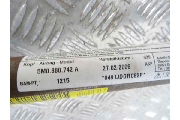 Airbag cortina delantero derecho, Volkswagen Golf Plus V (5M1) Highline 2006, 5M0880742A