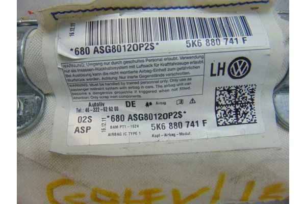 Airbag cortina delantero izquierdo, Volkswagen Golf Vi (5K1)(10.2008) Advance, 5K6880741D