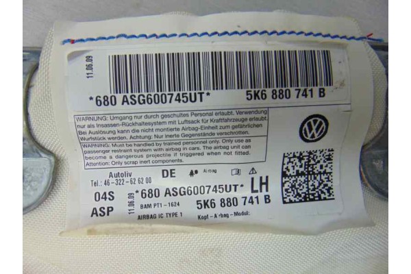 Airbag cortina delantero izquierdo, Volkswagen Golf Vi (5K1)(10.2008) Advance, 5K6880741B