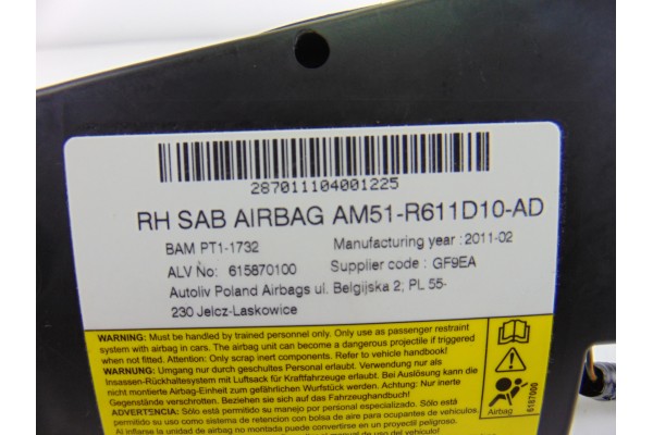 Airbag lateral derecho, Ford Focus Berlina (CB8) Trend 2011, AM51-R611D10-AD
