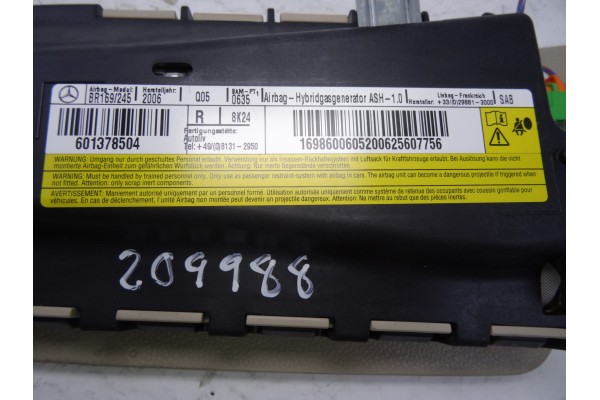 Airbag lateral derecho, Mercedes-benz Clase B (Bm 245) 200 Cdi (245.208) 2008, 16986006052