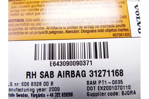Airbag lateral derecho, Volvo XC60 Kinetic AWD 2009, 31271168