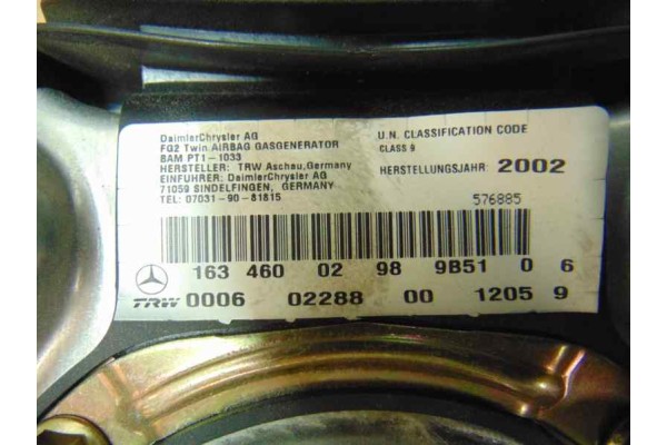 Kit airbag, Mercedes-benz Clase Ml (Bm 163) 270 Cdi (163.113) 2002