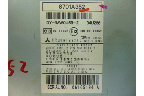 Sistema audio / radio cd, Mitsubishi Asx (GA0W) Motion 2WD 2010, 8701A352