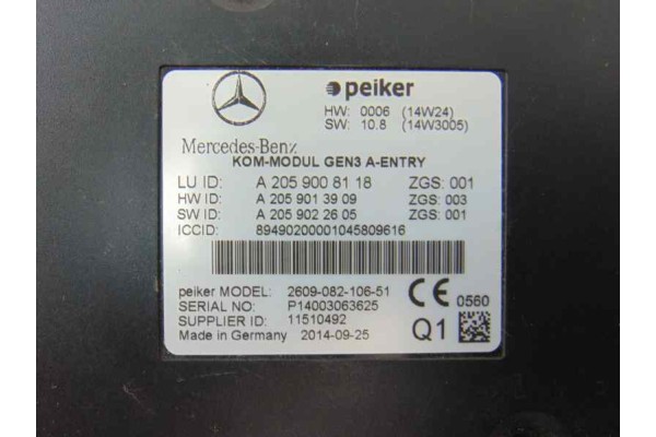 Módulo electrónico, Mercedes-benz Clase C (Bm 205) Berlina C 300 CDI BlueTEC Hybrid (205.012) 2014, A2059008118